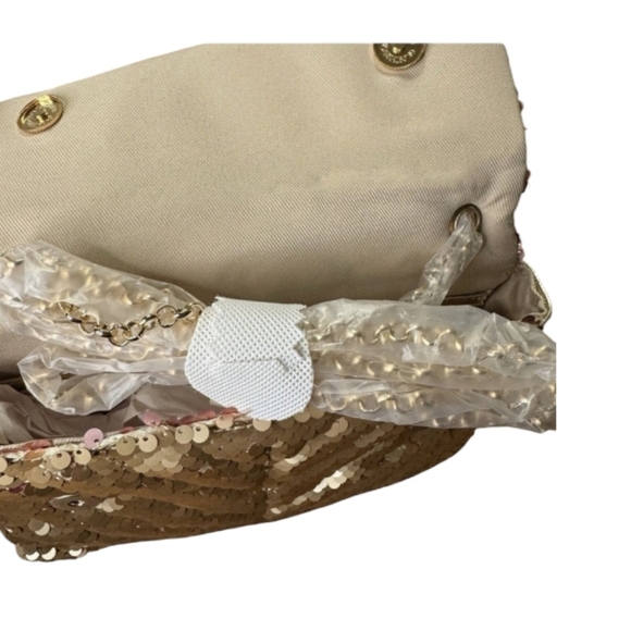 NWT Nicole Miller Evening Gold Sequin Chain Strap Crossbody Bag Clutch - Picture 3 of 6